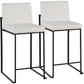 Fuji High Back 26" Counter Stool in White Leatherette & Black Steel (Set of 2)
